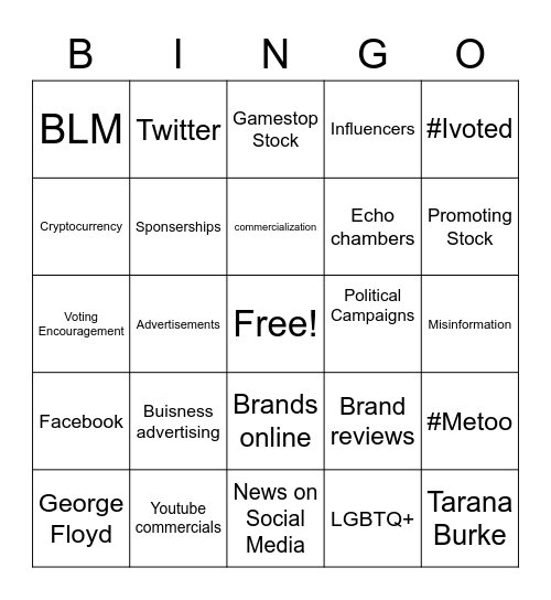 Social Media Bingo Card