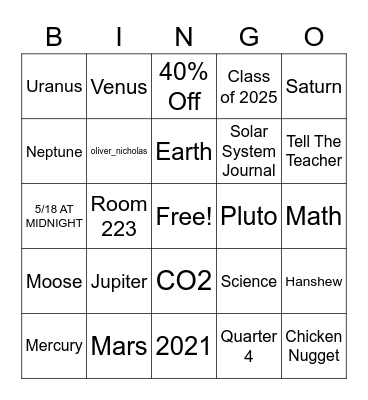 End of the Year Bingo V2 Bingo Card