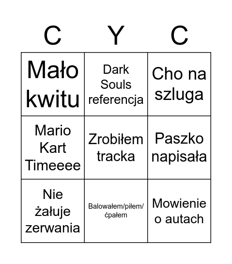 Budzeńgo Bingo Card