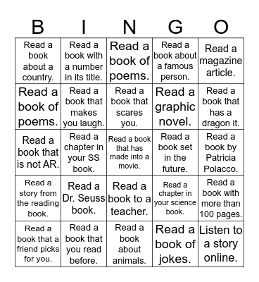 READING Bingo Card