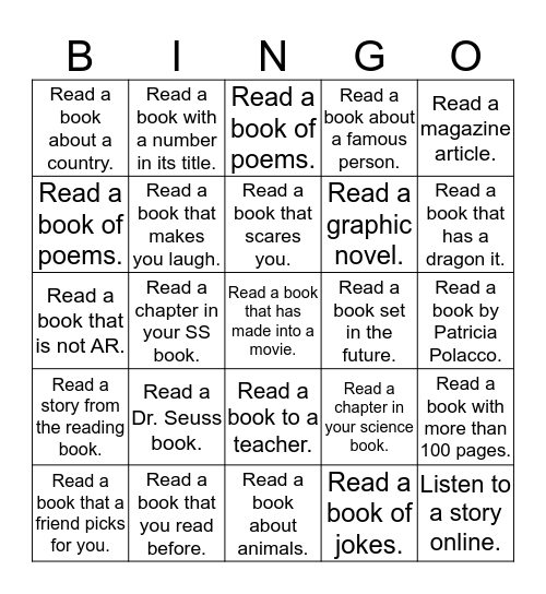 READING Bingo Card