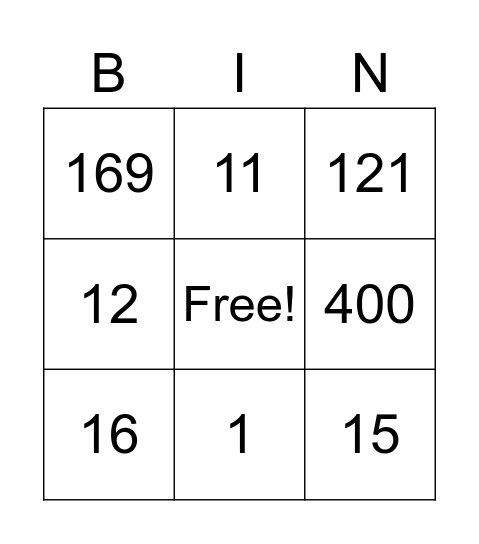 potęgi i pierwiastki Bingo Card