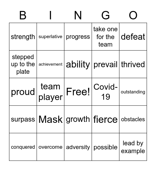 Athletics Banquet 2021 Bingo Card