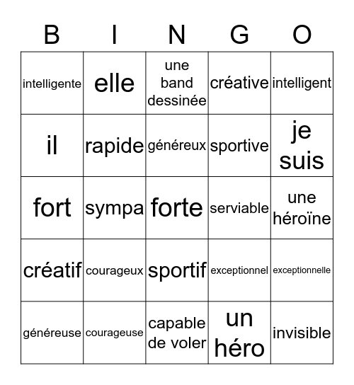 Les Héros et Les Héroïnes Bingo Card