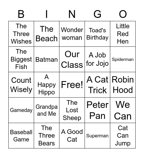 Reading Bingo Card