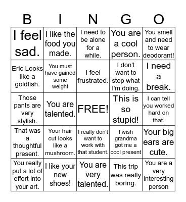 Social Filter Bingo Card