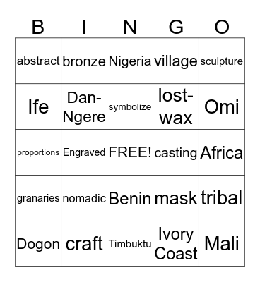 African Art Bingo Card