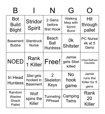 DBD Survivor Bingo Card