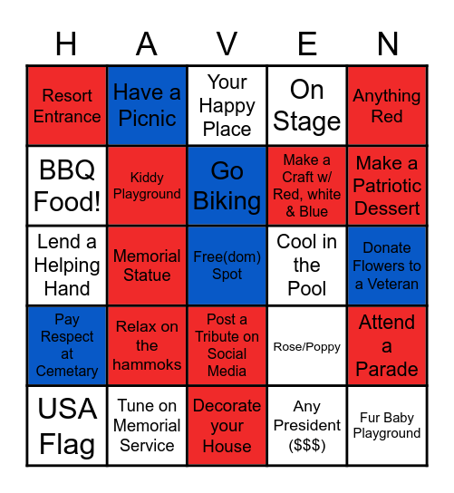 Memorial Weekend Bingo Card