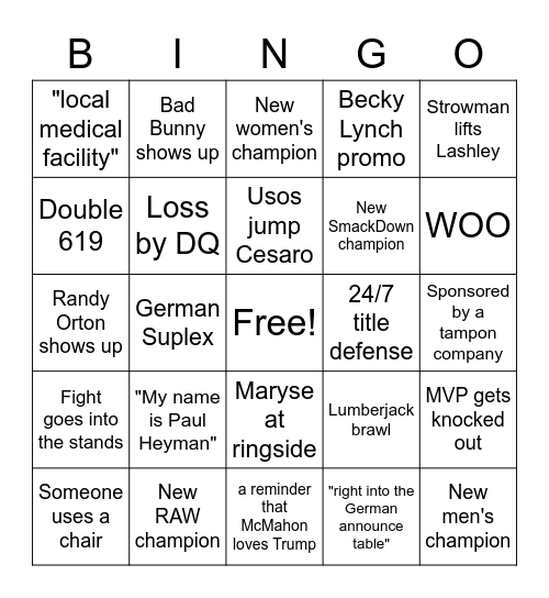 wwe backlash 2021 bingo Card