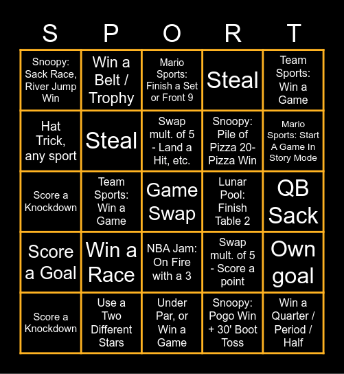 Sportshawk Randomizer Bingo Card