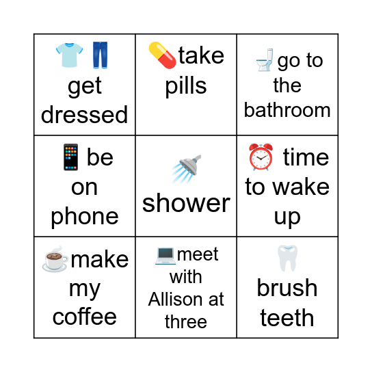 Monday Bingo Card