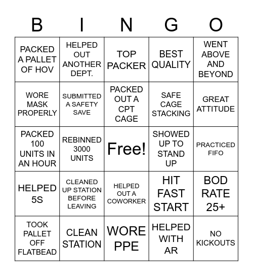 PACK ATTACK BINGO Card