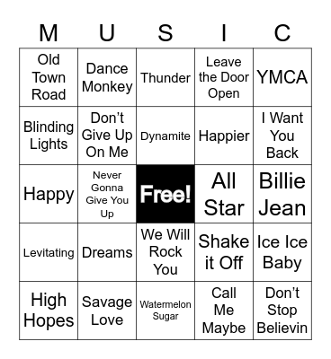 Tillery Music Bingo Card