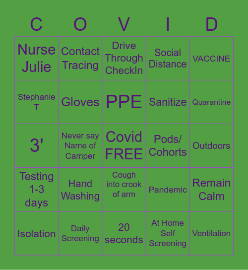 COVID SAFETY PLAN Bingo Card