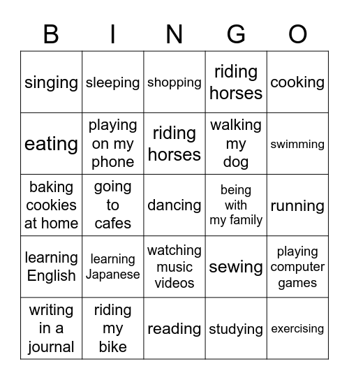 What do you enjoy doing when you have free time? Bingo Card