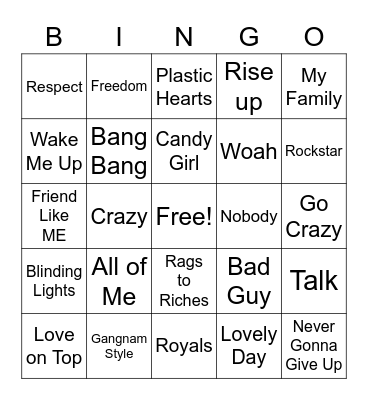 Class Playlist Bingo Card