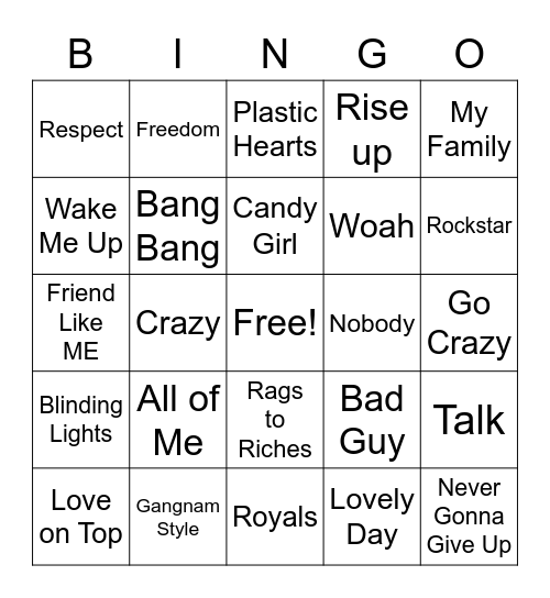 Class Playlist Bingo Card