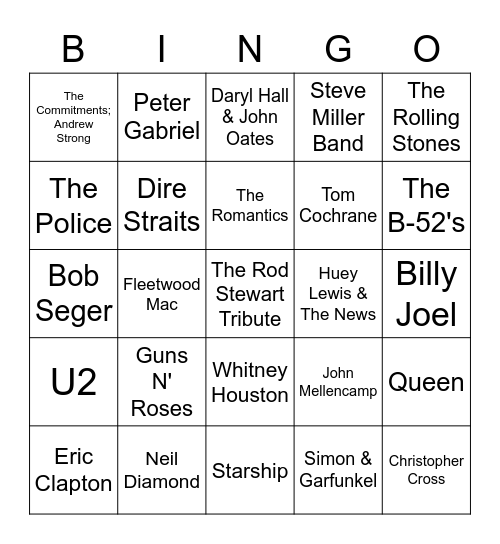 "Who Sang It" Bingo Card