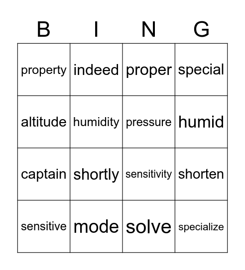 B4U5 Vocabulary part1 Bingo Card