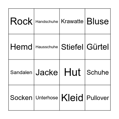 Klamotten Bingo Card