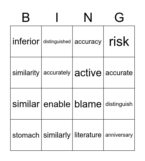 B4U5 Vocabulary part2 Bingo Card