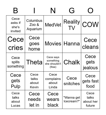 Cece Bingo Card