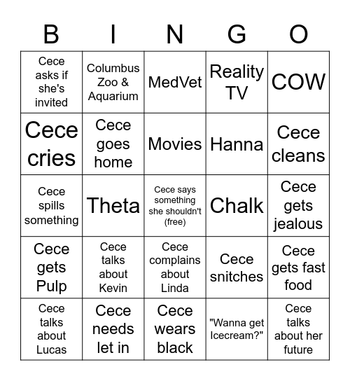 Cece Bingo Card