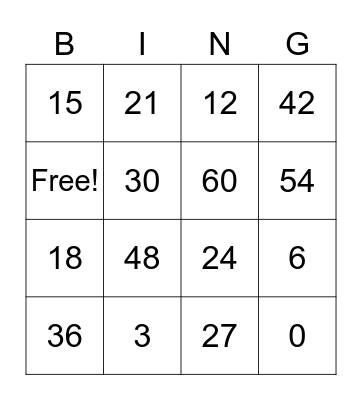 3s& 6s Multiplication Bingo Card