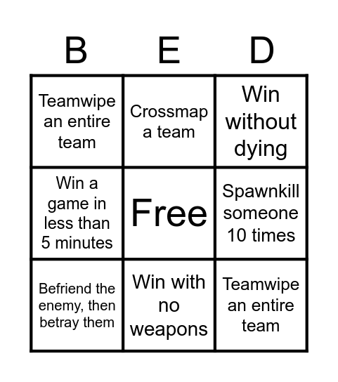 Ultimate Bedwars bingo Card
