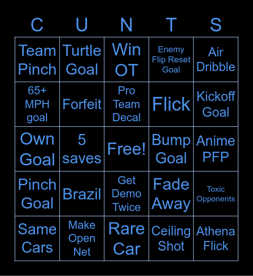 Rocket League Bingo Card