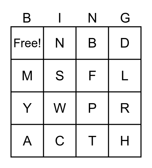 Alphabet Bingo Card