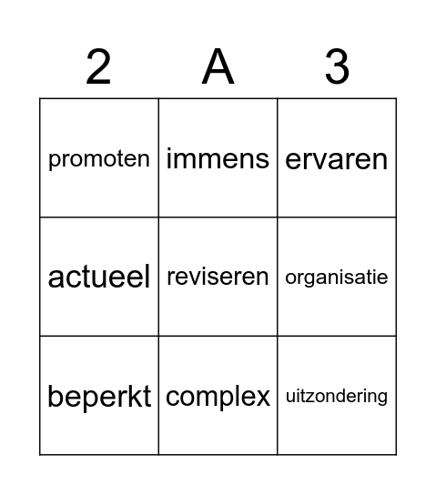 Schooltaalwoorden Bingo Card