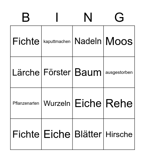 Im Wald - Mach mit Bingo Card