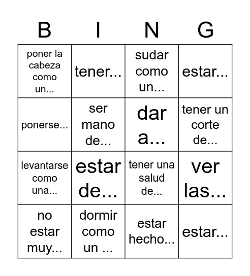LAS COSAS DEL CUERPO Y LAS EXPRESIONES Bingo Card