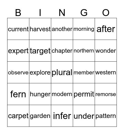 Unit 14 Bingo Card