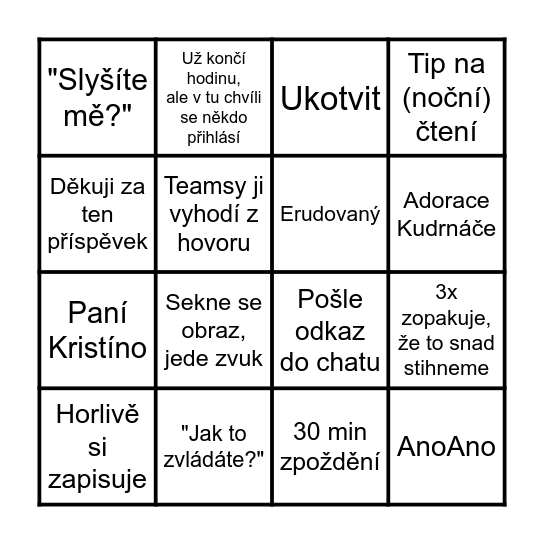 Mazáčová bingo Card