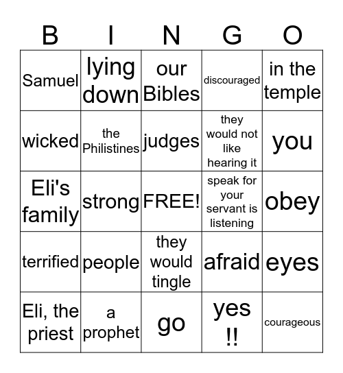 God Calls Samuel Bingo Card