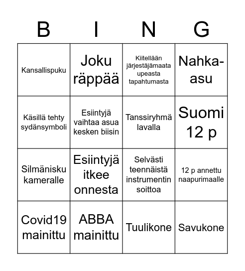 Euroviisybingo -21 Bingo Card