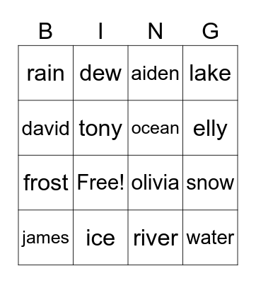 Water Bingo Card