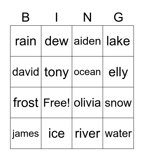 Water Bingo Card