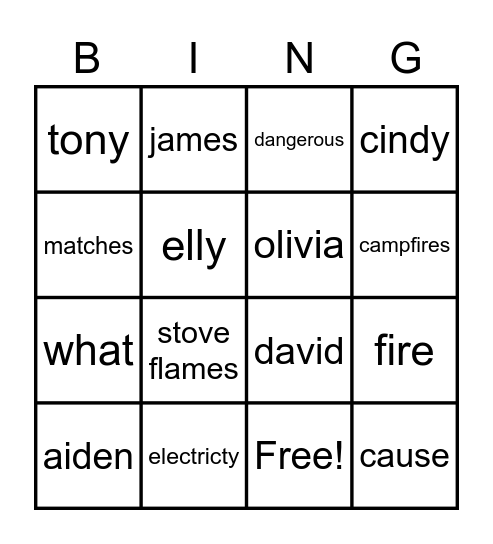 Fire Bingo Card