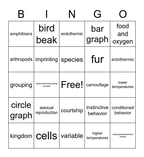 Animal-0 Bingo Card