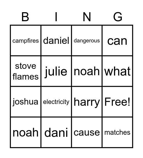 Fire Bingo Card