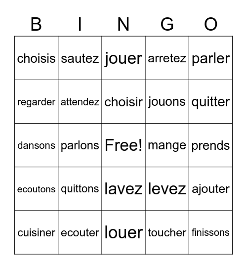 L'imperatif Bingo Card
