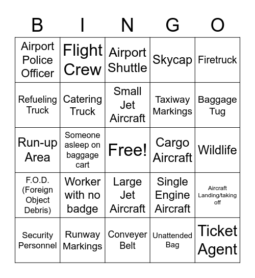Airport Bingo! Bingo Card