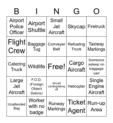 Airport Bingo Card