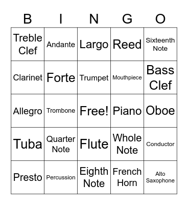 Band Blast Bingo Card