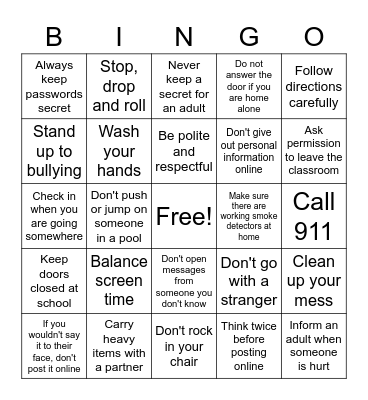 Safety BINGO Card