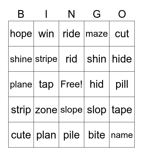 v-e Bingo Card